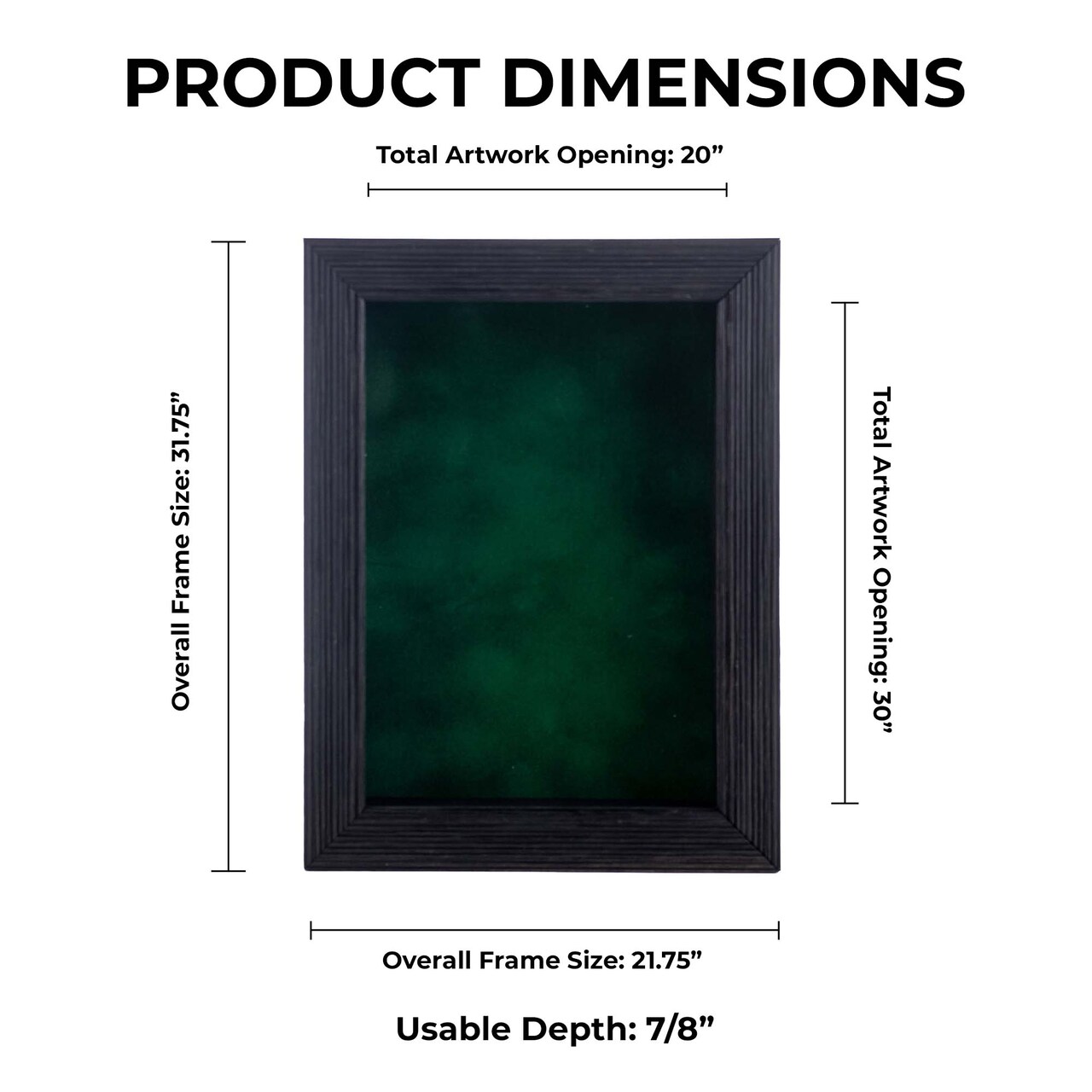 Rustic Black Wood Shadow Box Frame with Acrylic Front - Forest Green Suede Backing, 30 Sizes